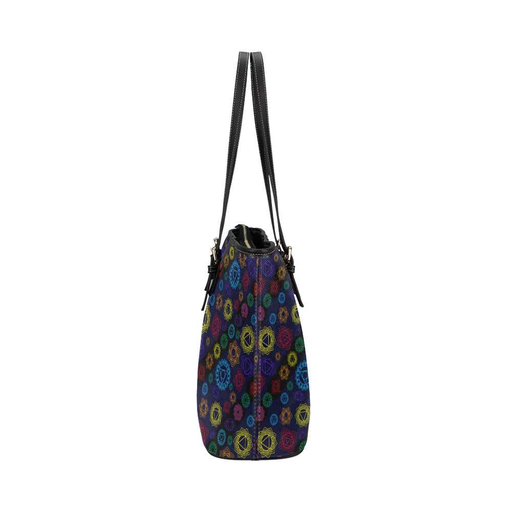Chakra Colorful Print Pattern Leather Tote Bag