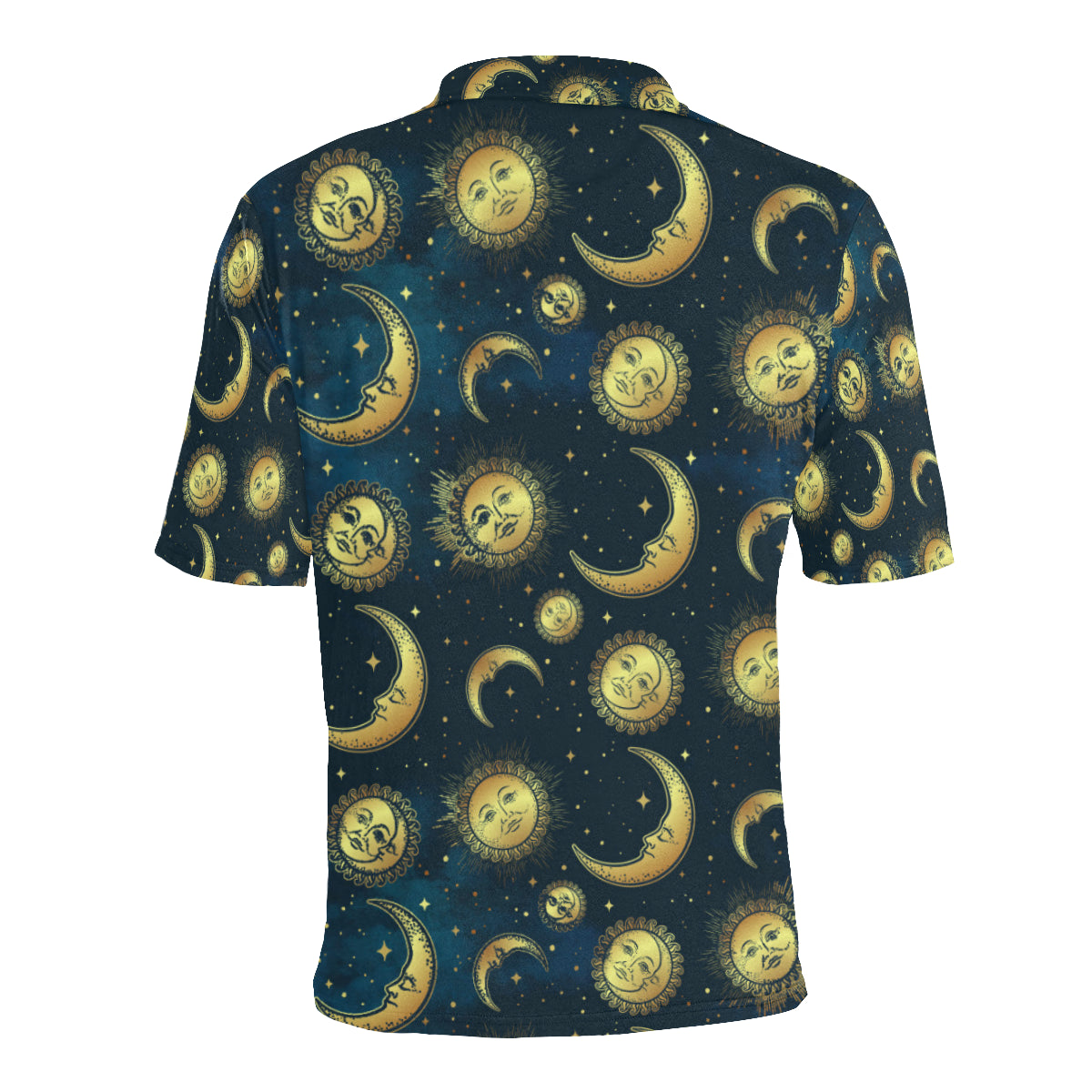 Gold Sun Moon Face Men Polo Shirt