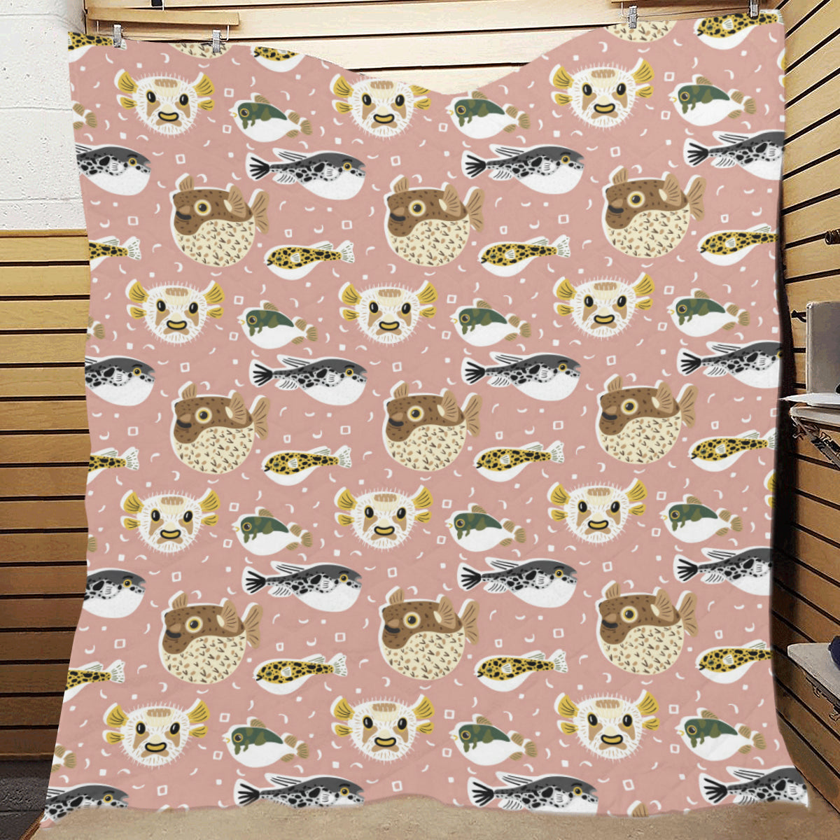 Fugu Cute Pattern Print Design 01 Premium Quilt