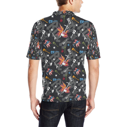 Rock and Roll Pattern Print Design A01 Men Polo Shirt
