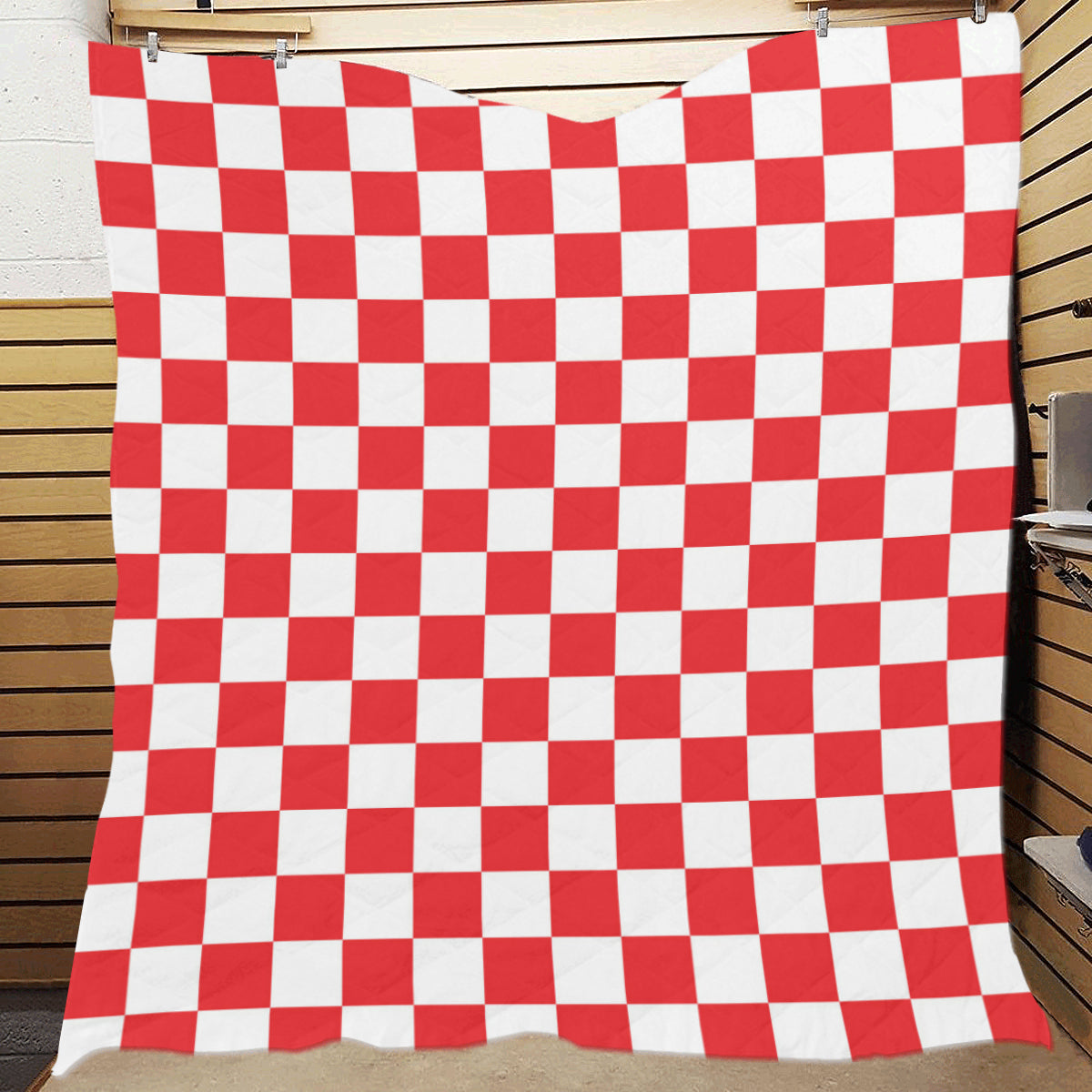 Checkered Red Pattern Print Design 04 Premium Quilt