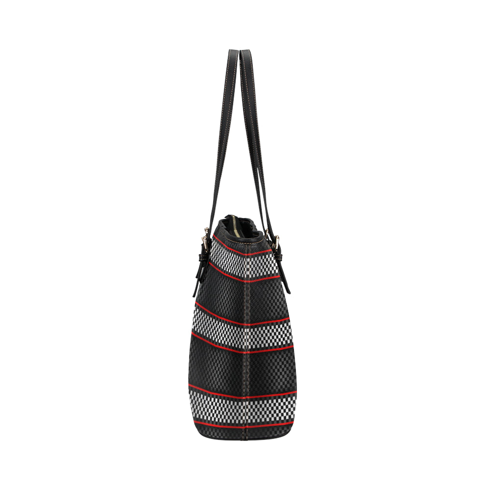Checkered Flag Red Line Style Leather Tote Bag