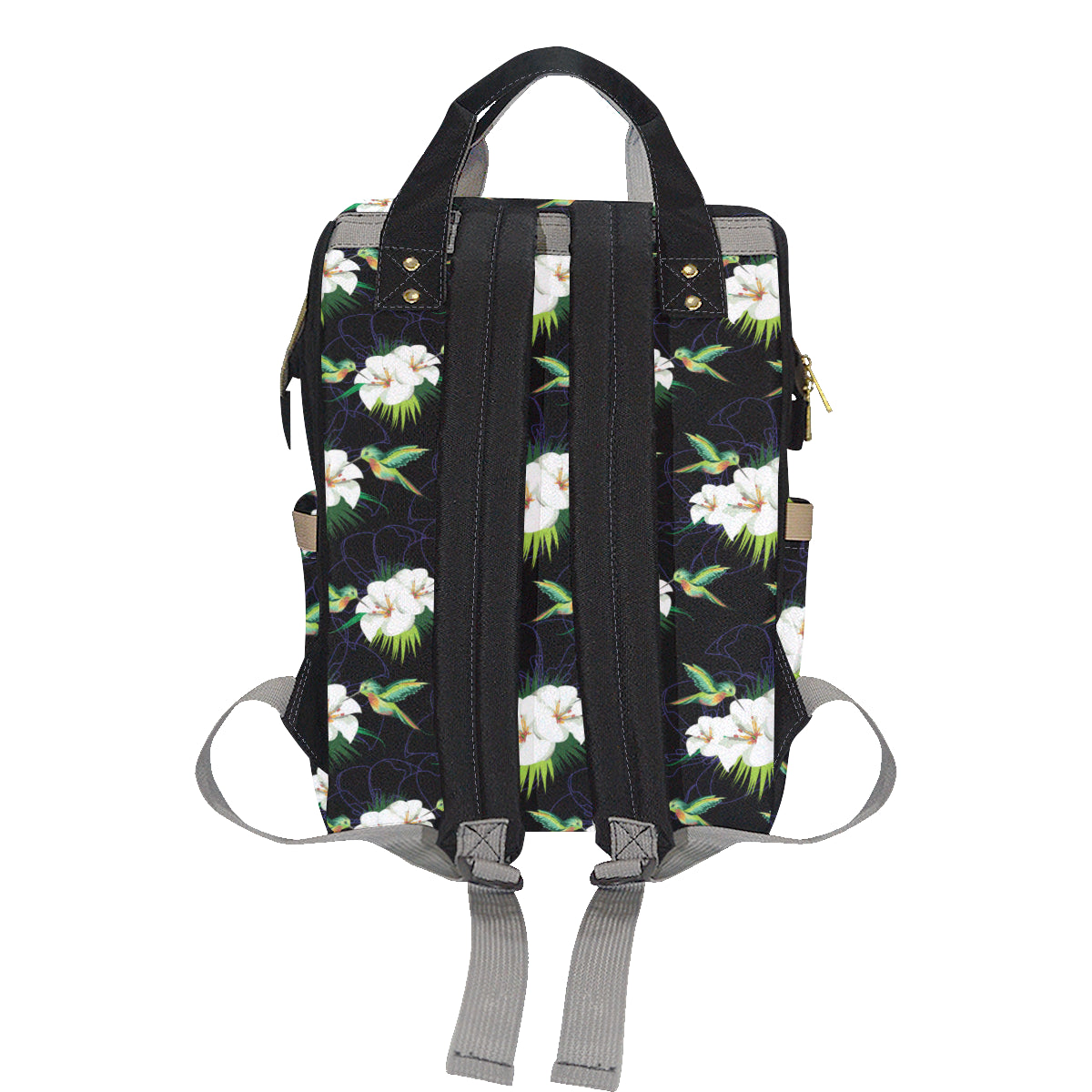 Hummingbird with Flower Pattern Print Design 03 Diaper Bag Backpack