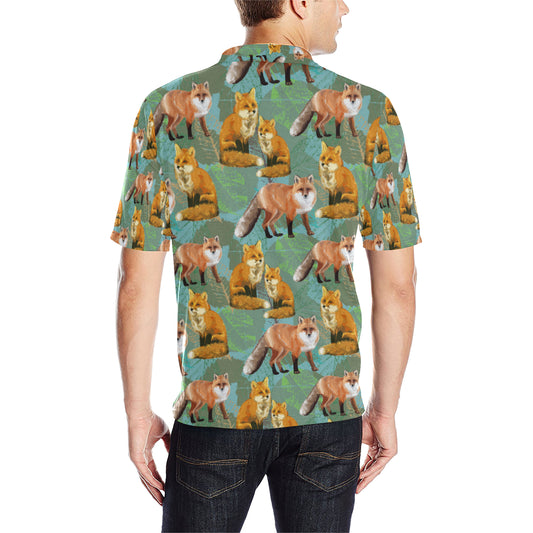 Fox Autumn leaves Themed Men Polo Shirt