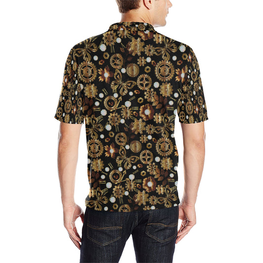 Steampunk Butterfly Design Themed Print Men Polo Shirt