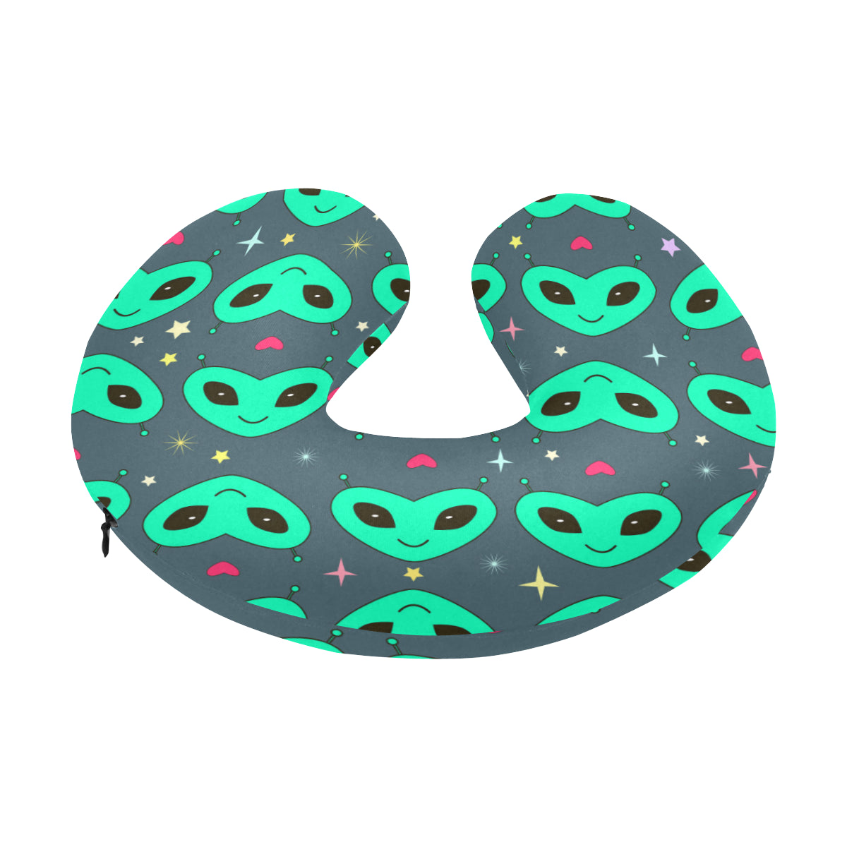 Alien Head Heart Pattern Print Design 03 U-Shaped Travel Neck Pillow