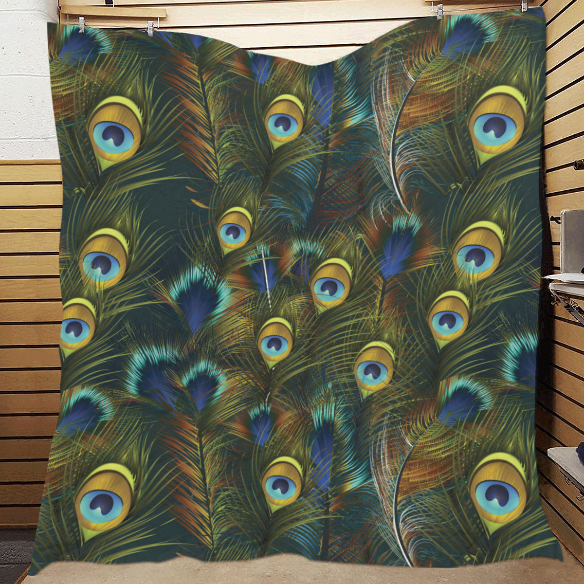 Peacock Feather Pattern Print Design A03 Premium Quilt
