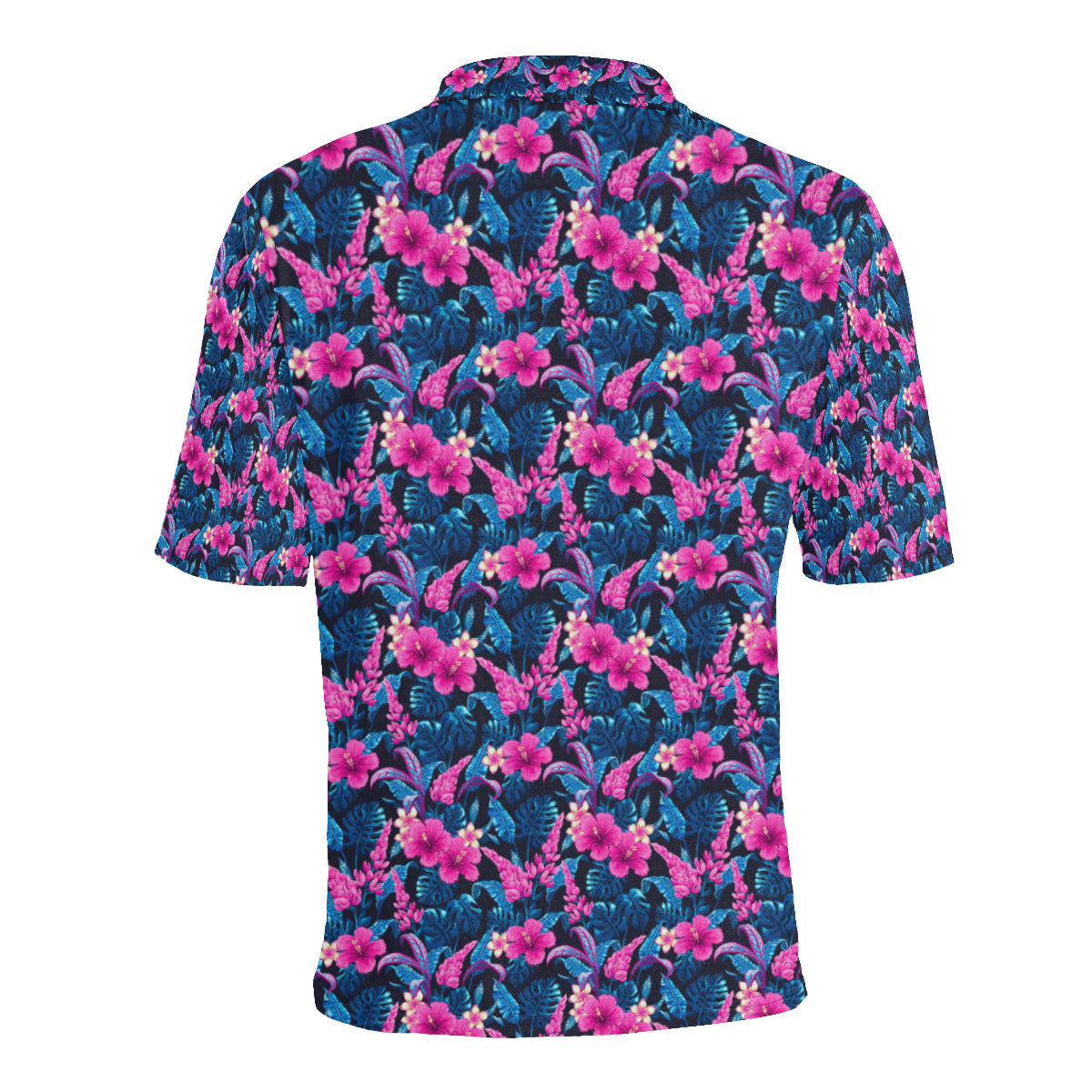 Tropical Folower Pink Themed Print Men Polo Shirt