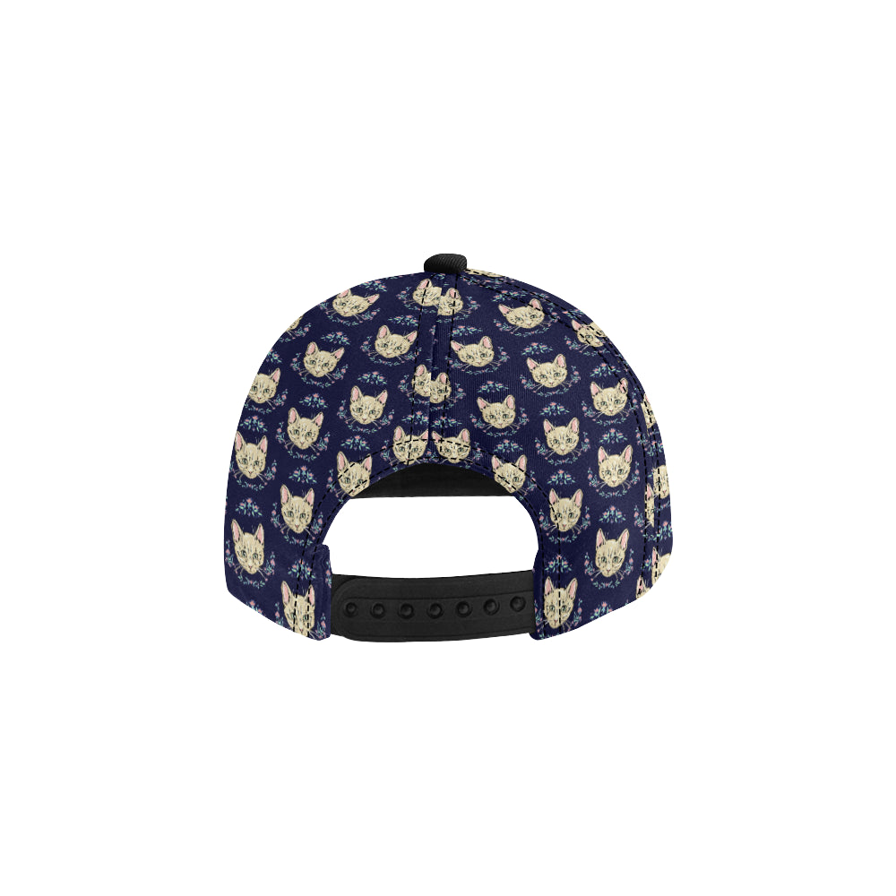 Cat Head with flower Print Pattern Snapback Cap