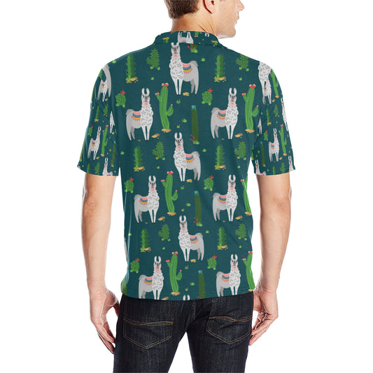 Llama Cactus Pattern Print Design 013 Men Polo Shirt