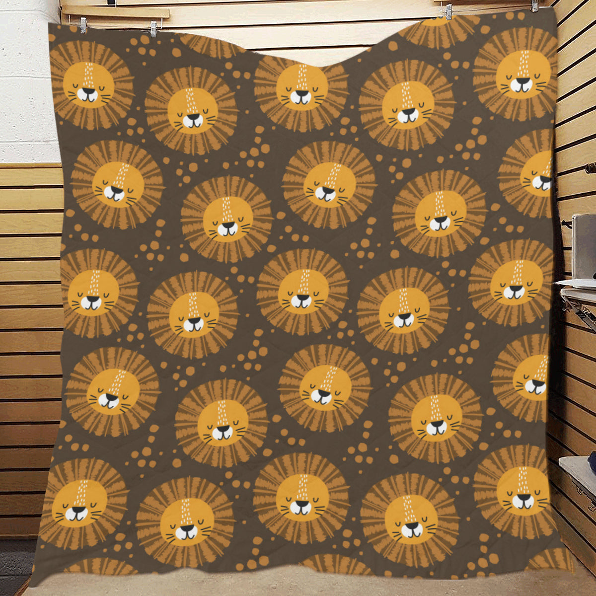 Lion Cartoon Pattern Print Design 01 Premium Quilt