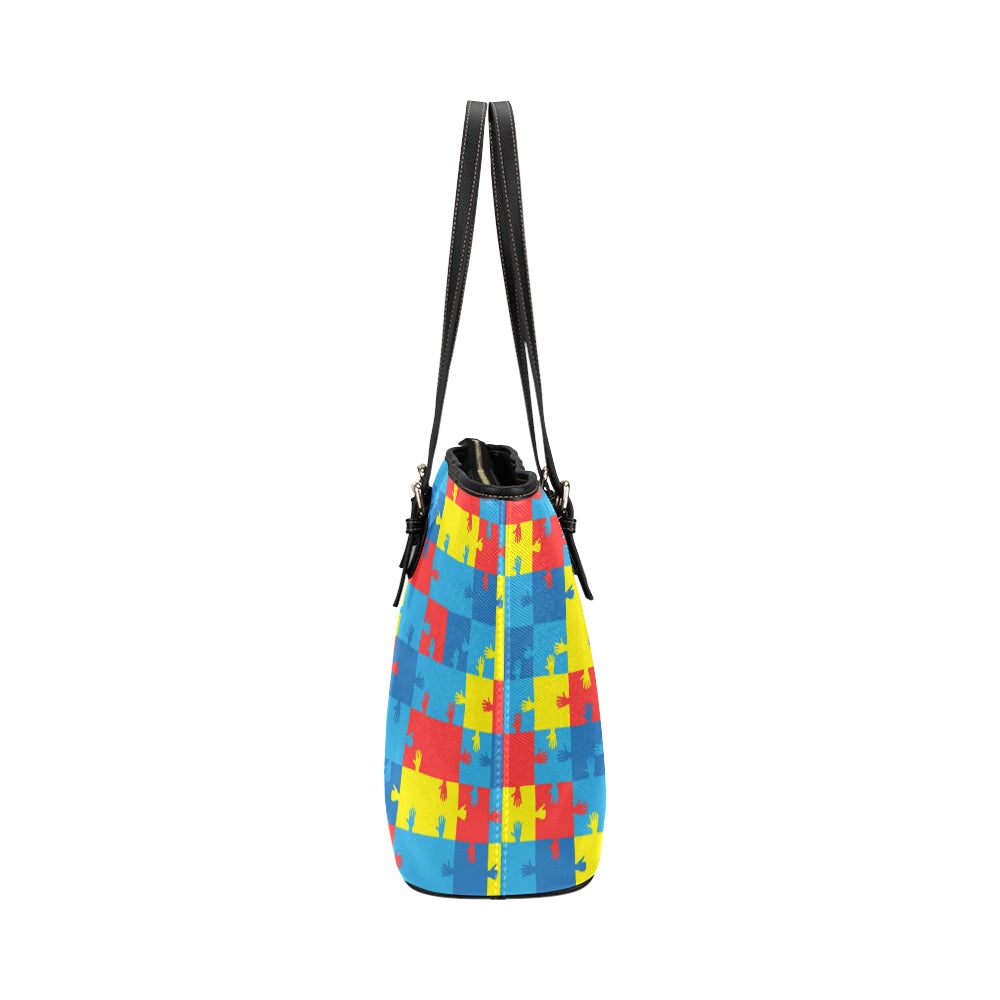 Autism Awareness Design Themed Print Leather Tote Bag