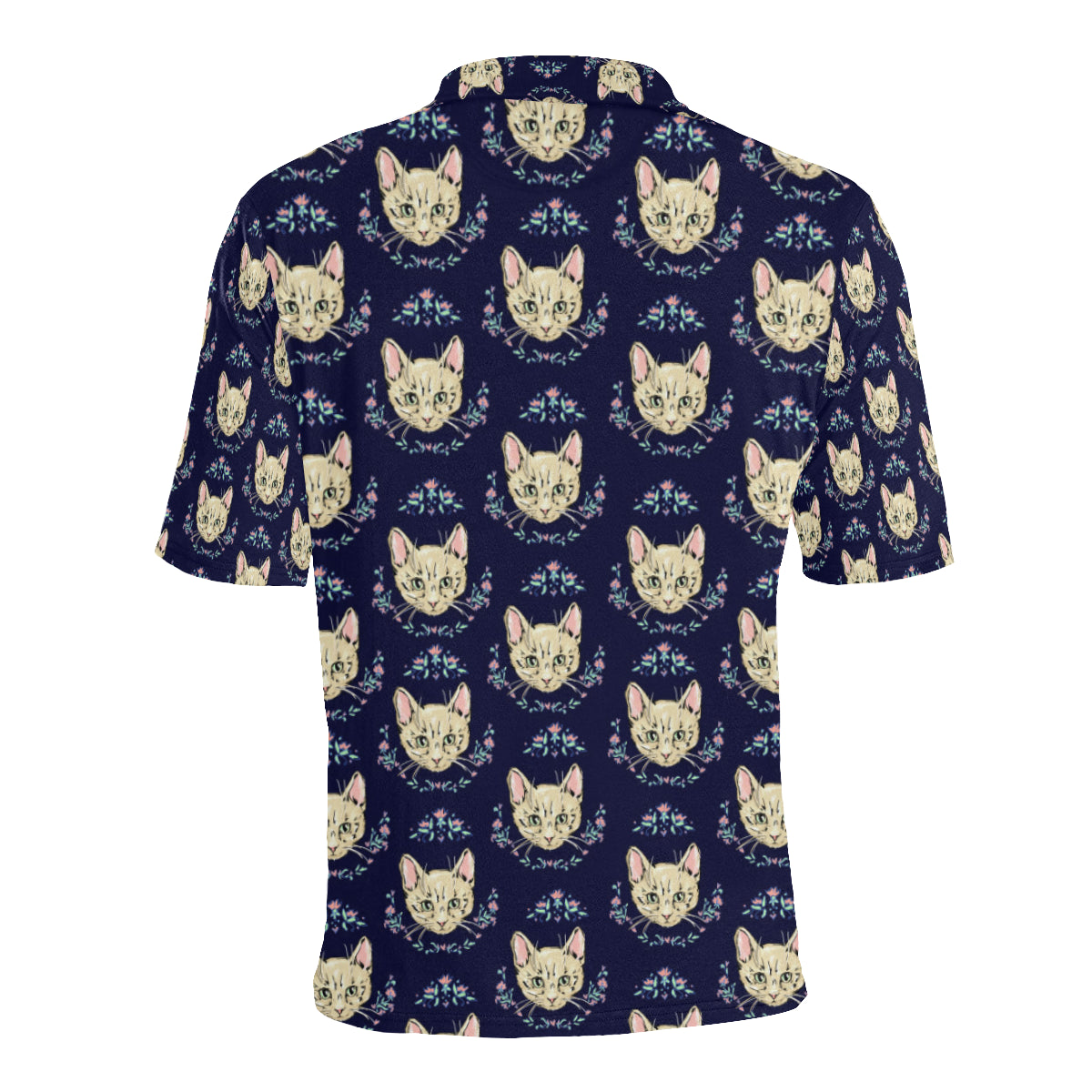 Cat Head with flower Print Pattern Men Polo Shirt