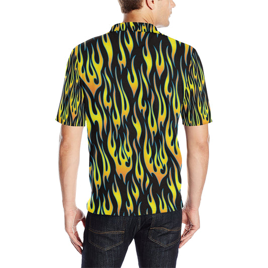 Flame Fire Yellow Pattern Men Polo Shirt