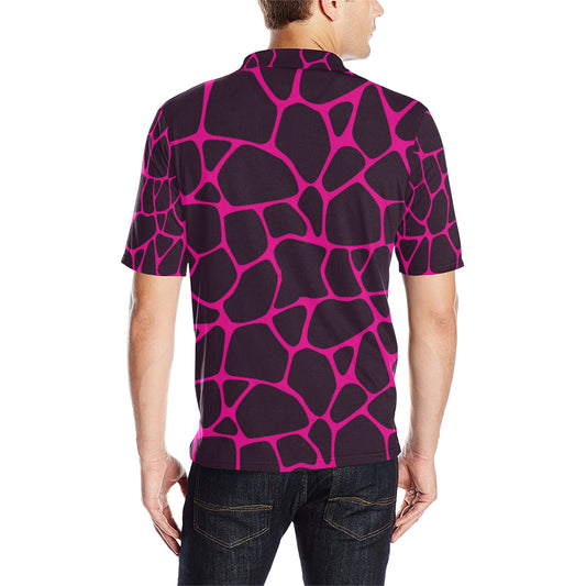 Giraffe Pink Background Texture Print Men Polo Shirt