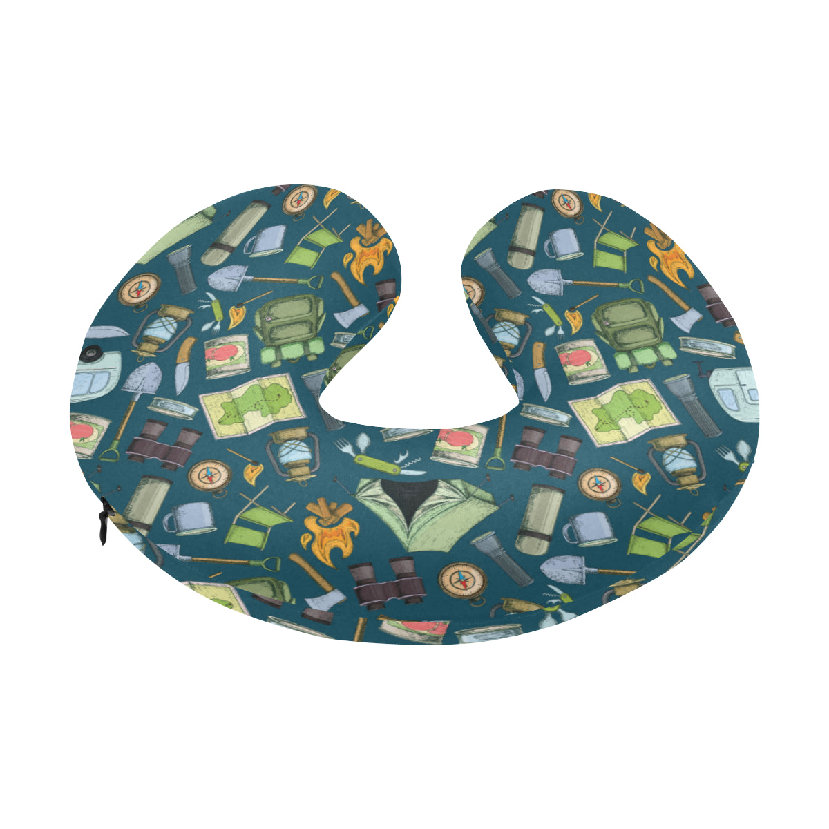Camping Pattern Print Design 02 U-Shaped Travel Neck Pillow