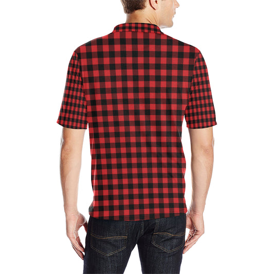 Red Black Buffalo Tartan Plaid Pattern Men Polo Shirt