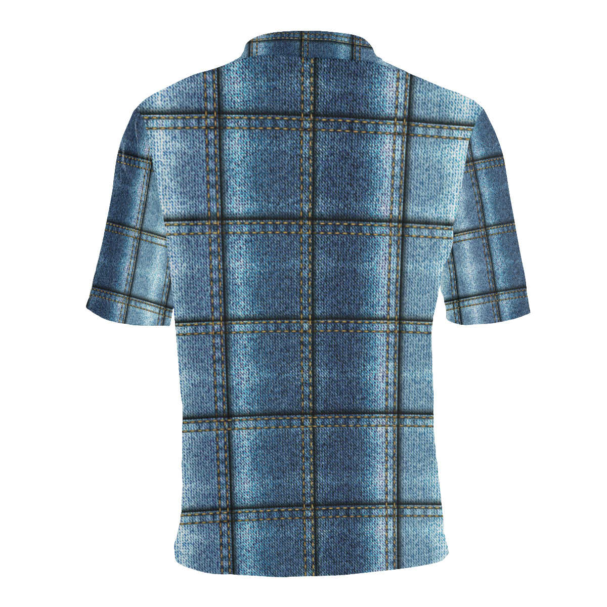 Jean Patchwork Pattern Print Design 02 Men Polo Shirt