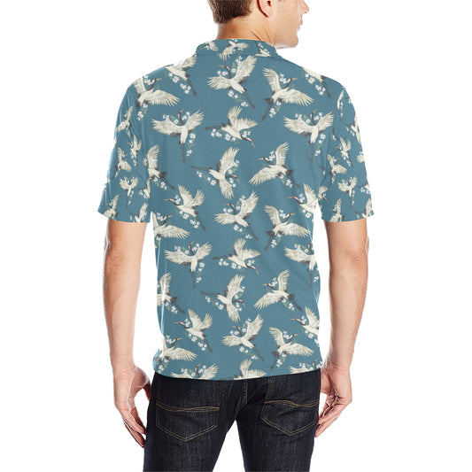 Crane Pattern Print Design 02 Men Polo Shirt