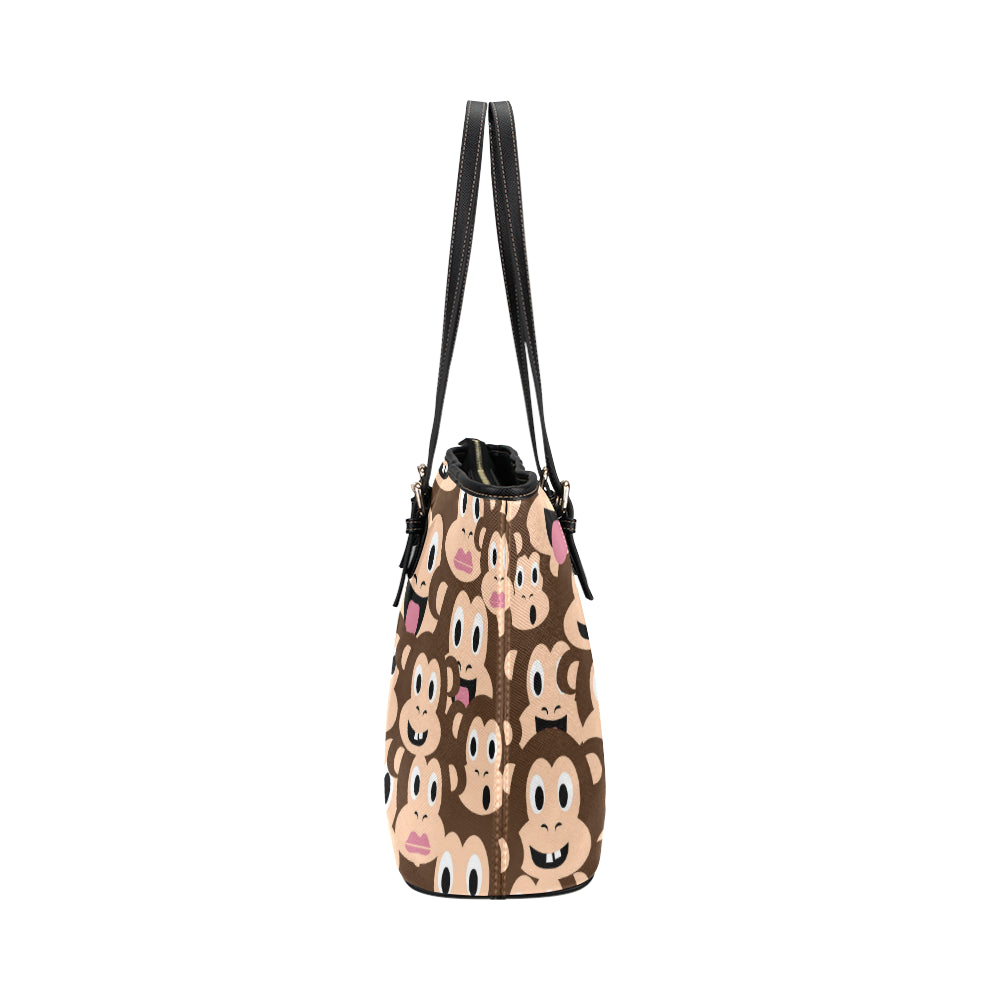 Emoji Monkey Print Pattern Leather Tote Bag