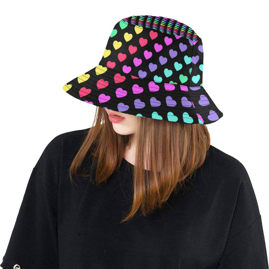 Heart Rainbow Pattern Print Design HE02 Unisex Bucket Hat