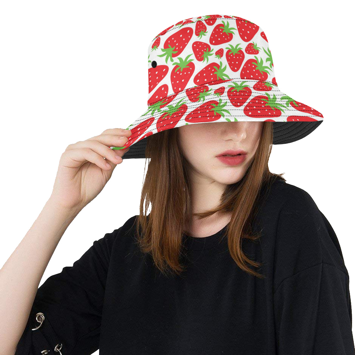 Strawberry Pattern Print Design SB01 Unisex Bucket Hat