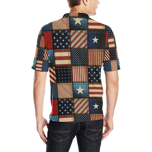 American flag Patchwork Design Men Polo Shirt