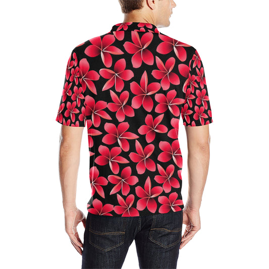 Red Plumeria Pattern Print Design PM025 Men Polo Shirt