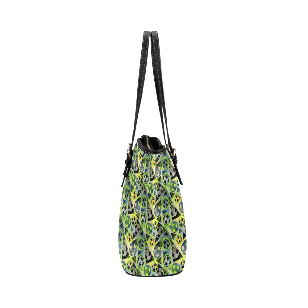 Soccer Ball Themed Print Pattern Leather Tote Bag