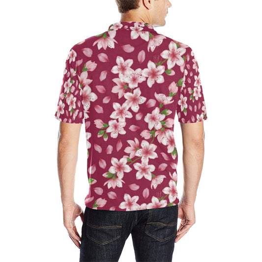 Cherry Blossom Pattern Print Design CB06 Men Polo Shirt