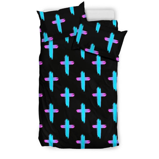 Christian Cross Neon Pattern Bedding Set