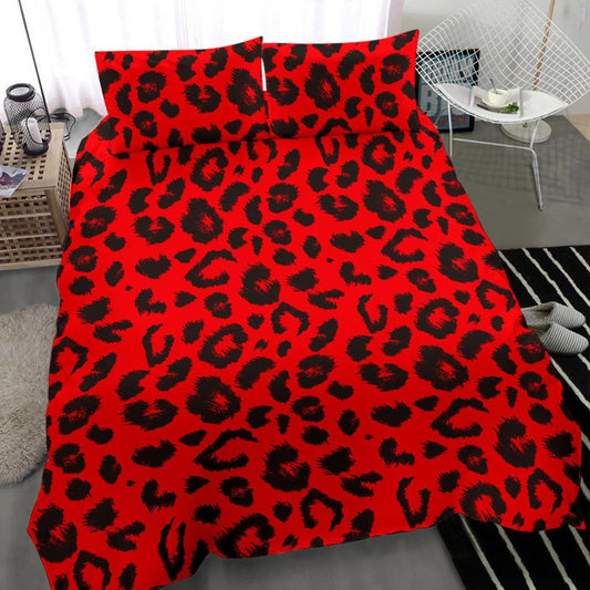 Leopard Red Skin Print Bedding Set