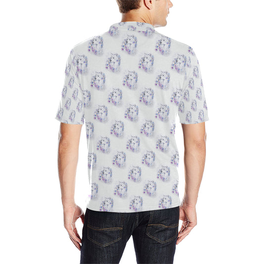 Wolf with Flower Print Design Men Polo Shirt