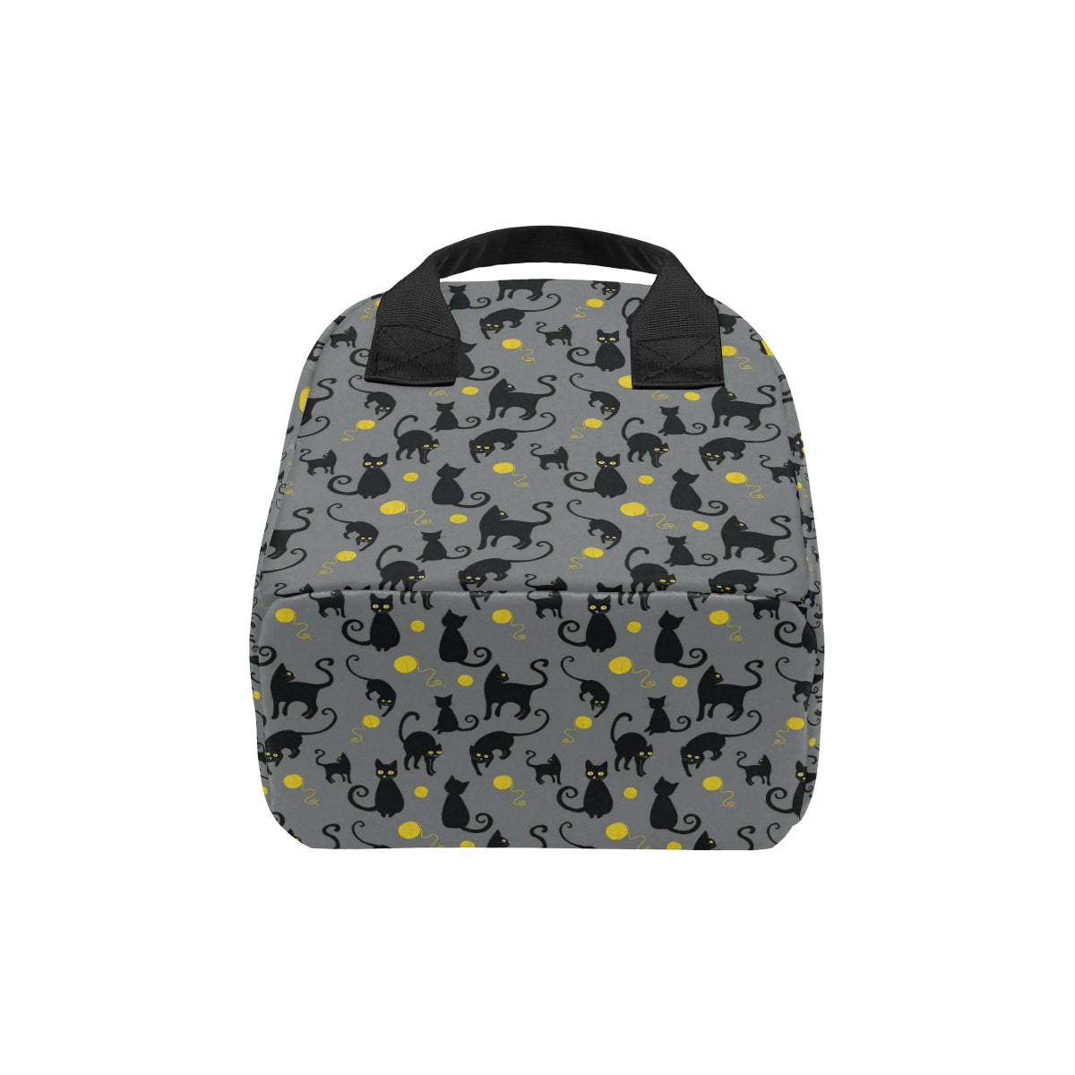 Black Cat Yellow Yarn Print Pattern Insulated Lunch Bag