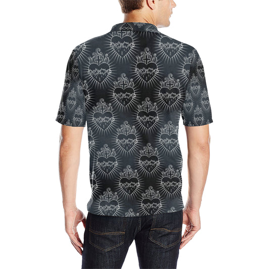 Christian Heart Tattoo Style Men Polo Shirt