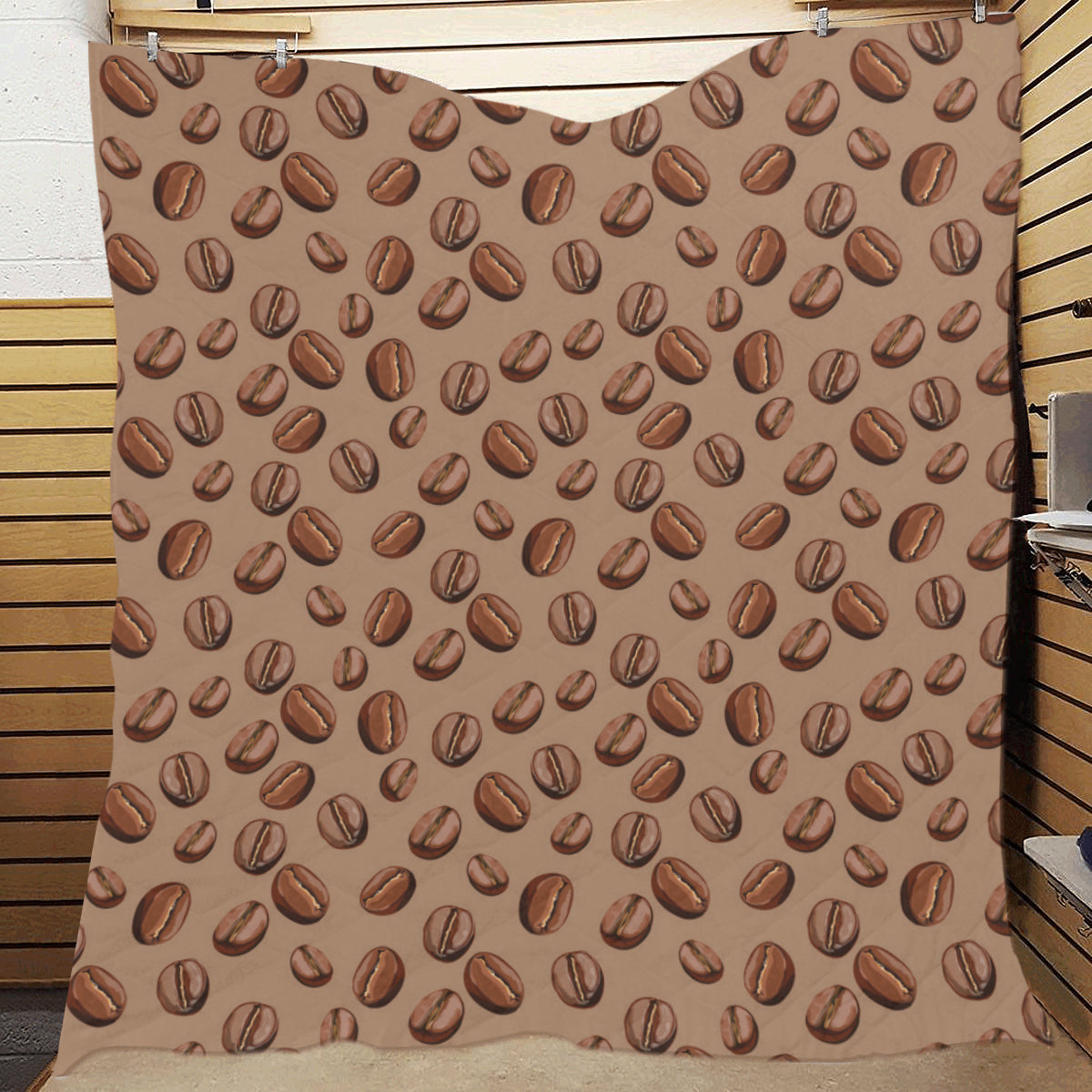 Coffee Pattern Print Design 07 Premium Quilt