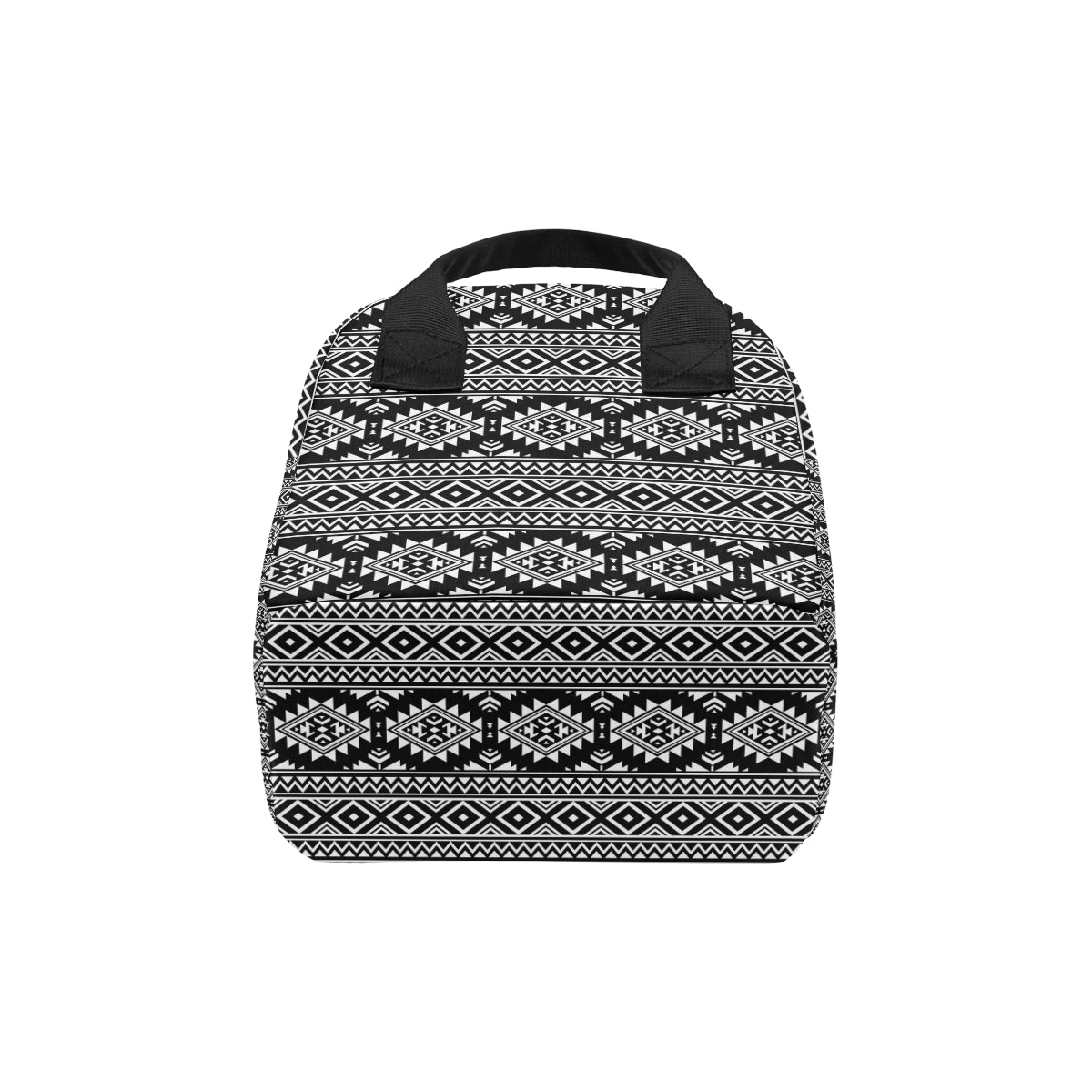 Aztec Black White Print Pattern Insulated Lunch Bag
