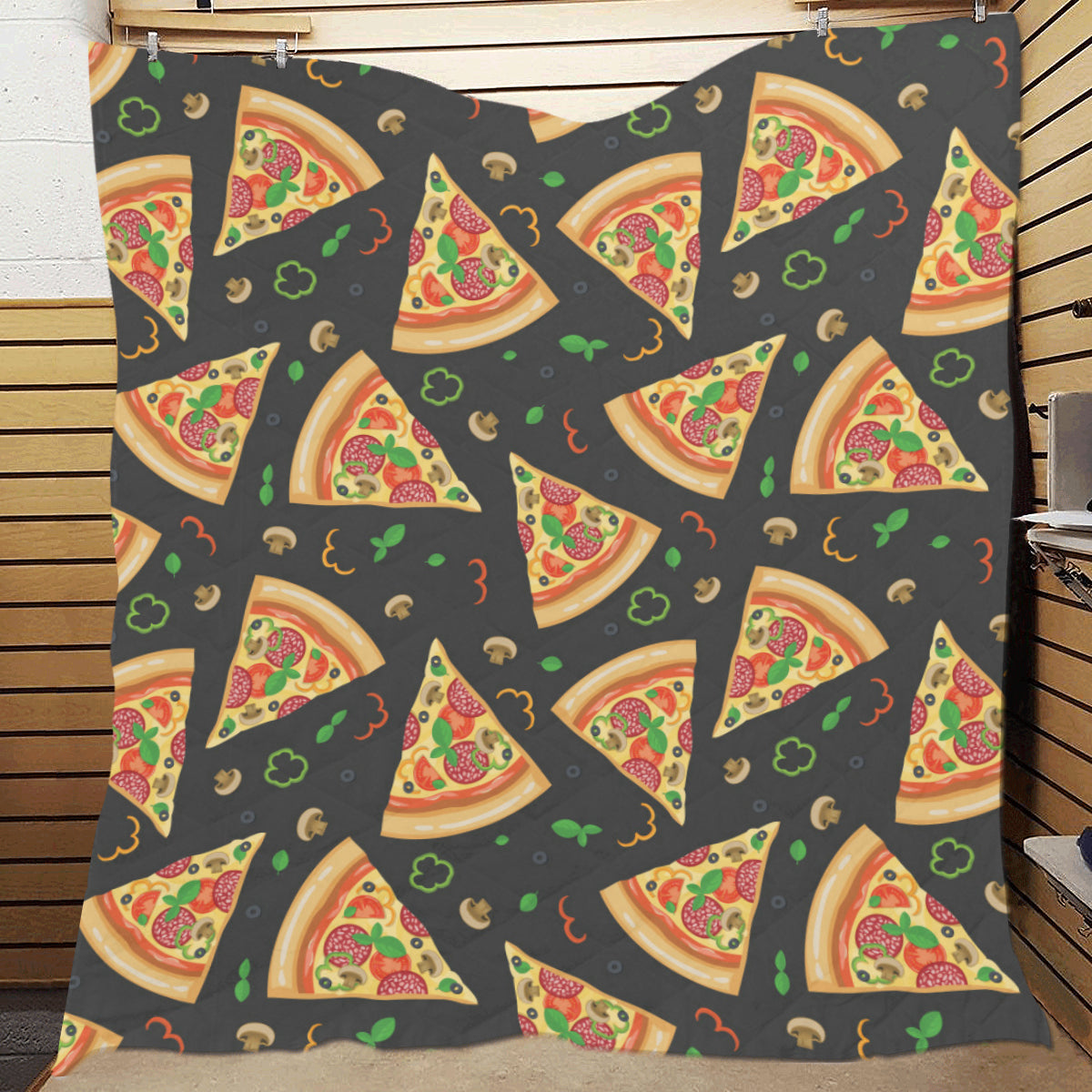 Pizza Pattern Print Design A02 Premium Quilt