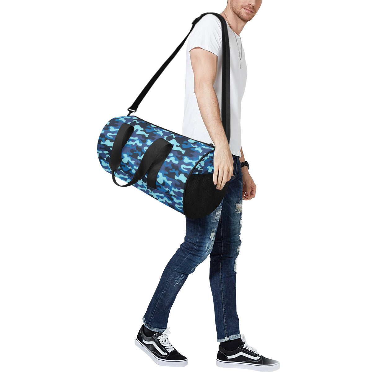 Camo Blue Pattern Print Design 04 Duffel Bag