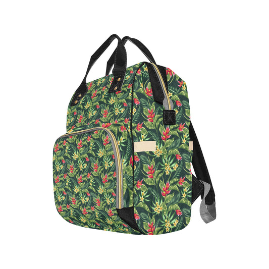 Tropical Folower Red Heliconia Print Diaper Bag Backpack