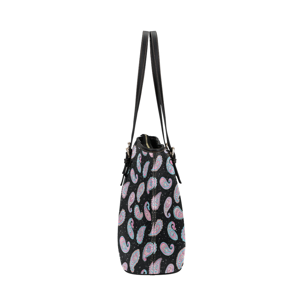 Paisley Pink Design Mandala Print Leather Tote Bag
