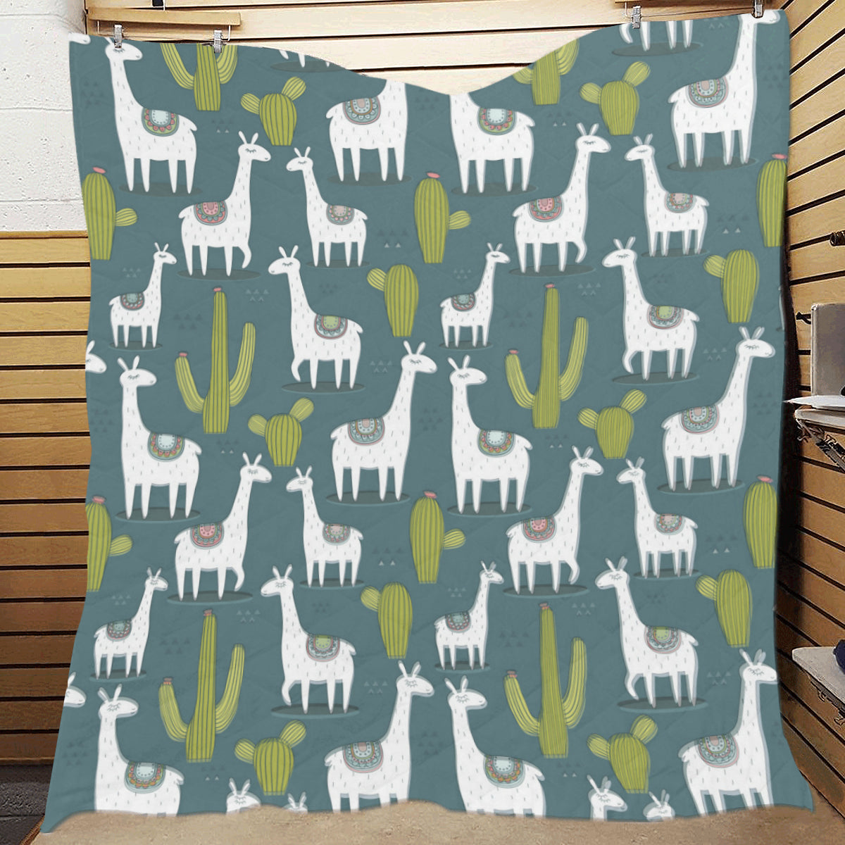 Llama Cactus Pattern Print Design 03 Premium Quilt