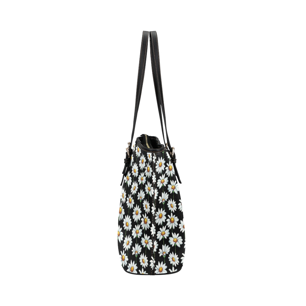 Daisy Print Pattern Leather Tote Bag