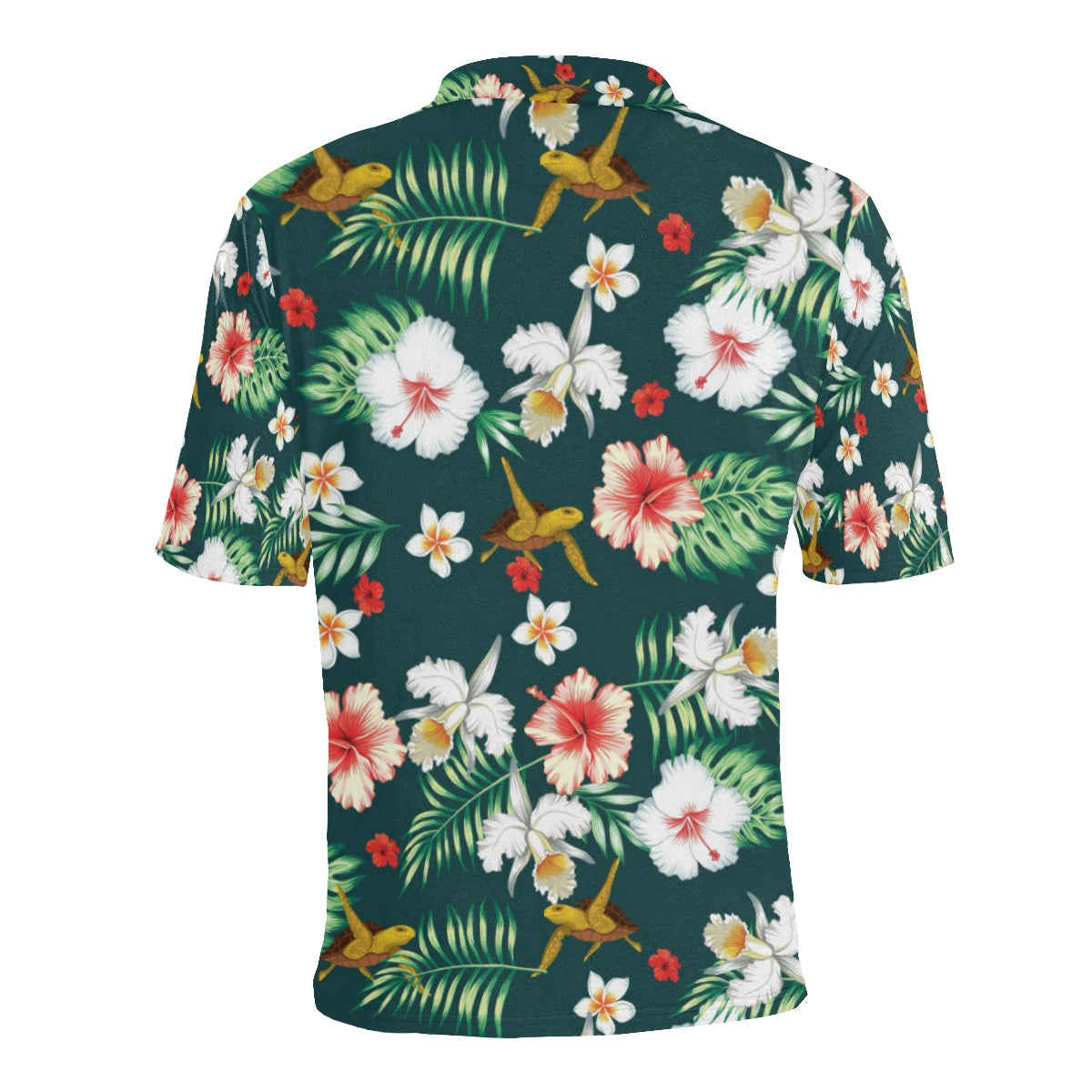 Hawaiian Flower Design with SeaTurtle Print Men Polo Shirt