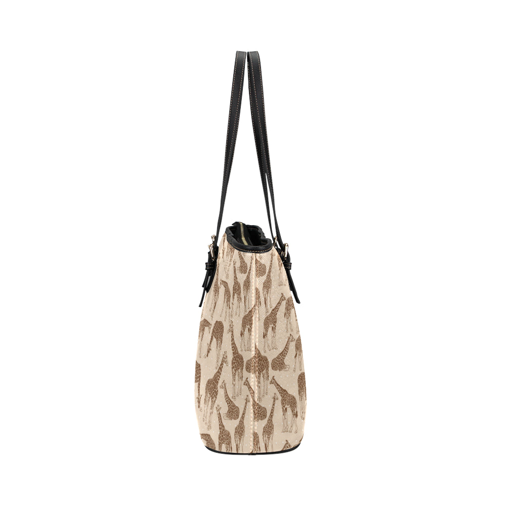 Giraffe Pattern Design Print Leather Tote Bag