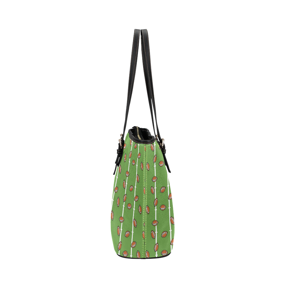 American Football on Field Themed Print Leather Tote Bag
