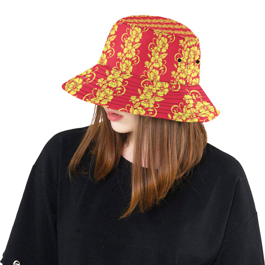 Orange Hibiscus Pattern Print Design HB018 Unisex Bucket Hat