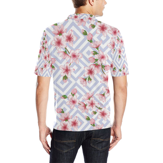 Cherry Blossom Pattern Print Design CB07 Men Polo Shirt
