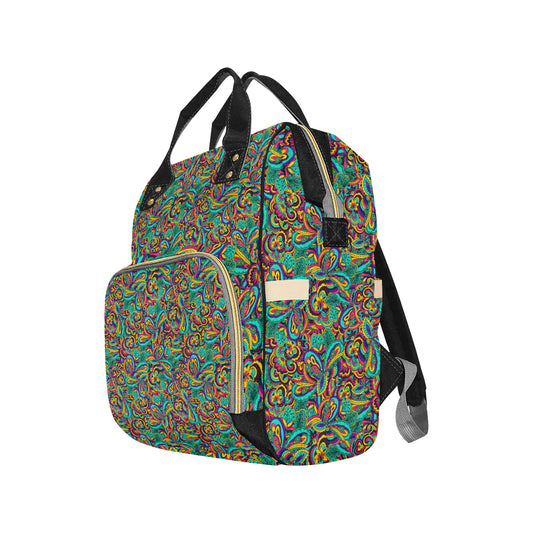 Psychedelic Trippy Floral Design Diaper Bag Backpack