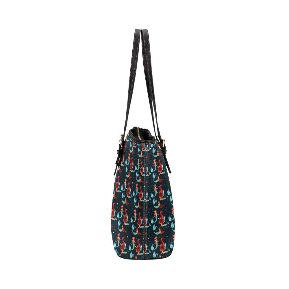 Mermaid Girl Themed Design Print Leather Tote Bag